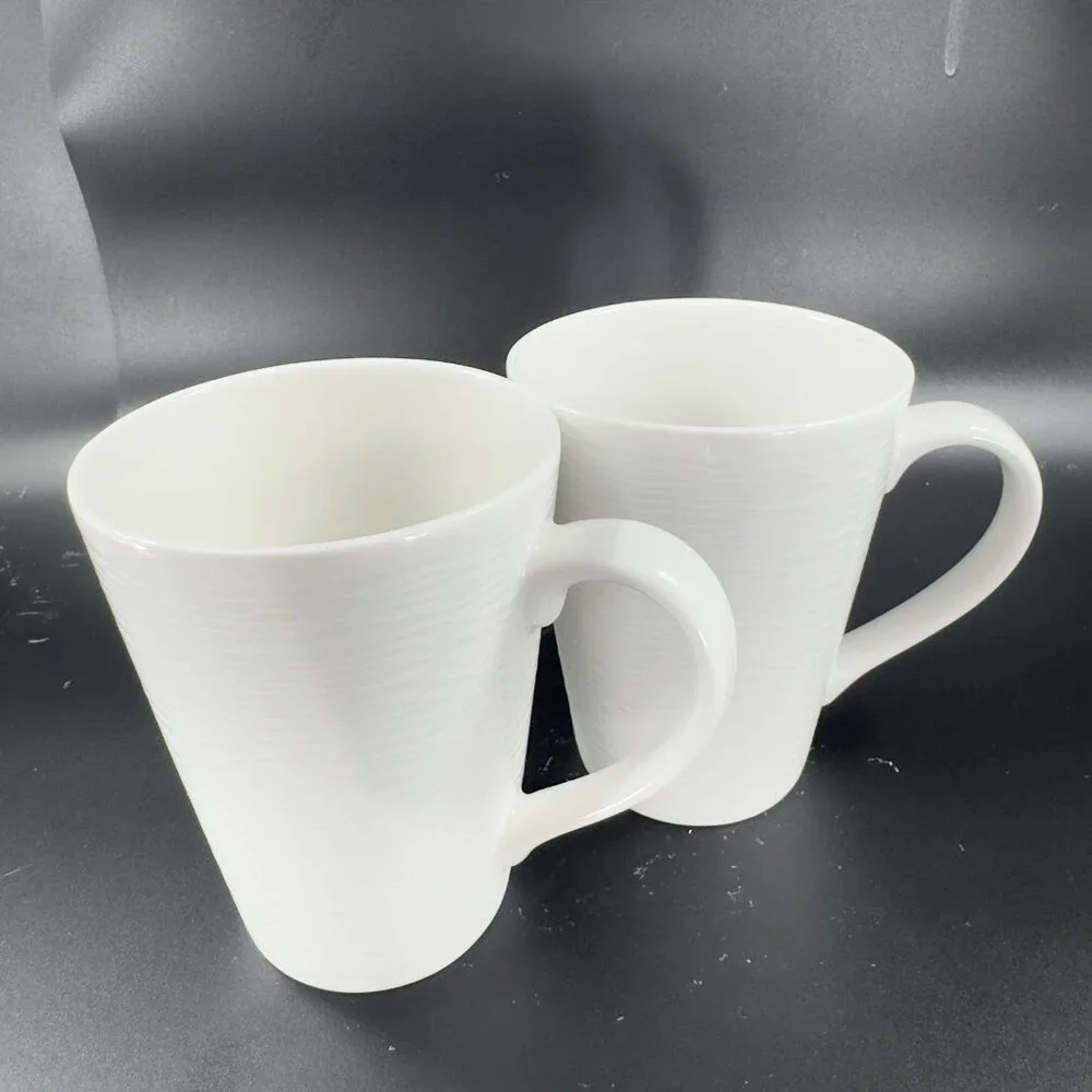 Noritake Colorscapes White‎ Wow Swirl Coffee Mug Cup Ceramic Set Of 2 Indonesia